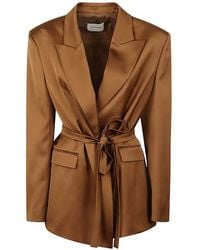 ANDAMANE - Belted Satin-Finish Jacket - Lyst