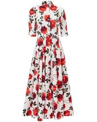 Carolina Herrera - Rose-Print Midi Shirt Dress - Lyst