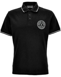 Versace Jeans Couture - Embroidered-Logo Tipped Polo Shirt - Lyst