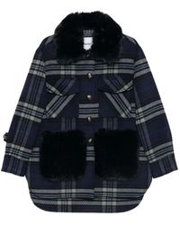 Ava Adore - Check-Pattern Faux-Fur-Trim Coat - Lyst