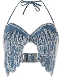 Blumarine - Embroidered Wings Denim Top - Women's - Cotton/elastane - Lyst