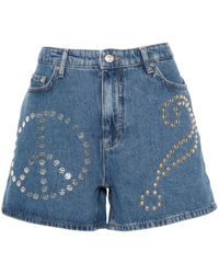 Moschino Jeans - Logo-patch Stud-embellished Denim Shorts - Lyst