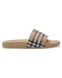 Burberry - Check round-toe slides - Lyst