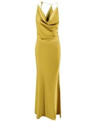 ACTUALEE - Draped-Neck Satin Maxi Dress - Lyst