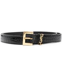 Saint Laurent - Cassandre Embellished Croc-Effect Leather Belt - Lyst
