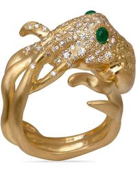 Gaelle Khouri - 18kt Yellow La Pieuvre Diamond And Emerald Ring - Lyst