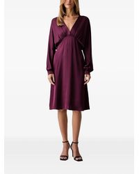 Fracomina - Robe Mi-Longue Froncée À Col V En Satin - Lyst