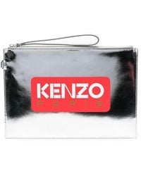 KENZO - Iconic Logo-print Metallic-leather Clutch Bag - Lyst