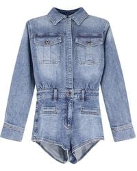 Self-Portrait - Rhinestone Denim Playsuit - Lyst