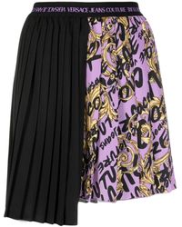 Versace - Logo Brush-print Pleated Skirt - Lyst