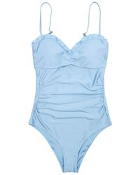 Ganni - Gathered Ruffled Swimsuit - Lyst