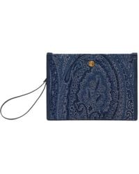 Etro - Medium Jacquard Denim Pouch With Paisley Motif - Lyst