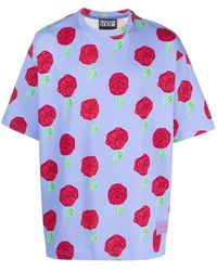 Versace - Floral-print Short-sleeved Cotton T-shirt - Lyst