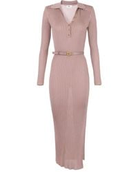 Elisabetta Franchi - Ribbed-Knit Polo Midi Dress - Lyst