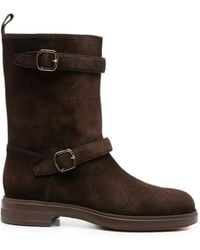 Santoni - Buckle-Strap Suede Boots - Lyst