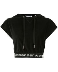 T By Alexander Wang Cropped-Kapuzenpullover aus Kord - Schwarz