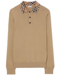 Burberry - Long-Sleeve Check Collar Cashmere Polo Shirt - Lyst