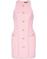Balmain - Tweed Mini-jurk Met Knoop Met Reliëf - Lyst