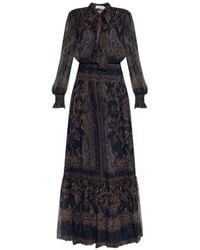 Self-Portrait - Robe Longue À Imprimé Cachemire Et Col Lavallière - Lyst