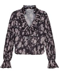 Ganni - Floral-Print Blouse - Lyst