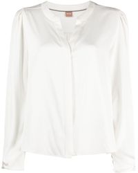 BOSS - Collarless Stretch-silk Shirt - Lyst