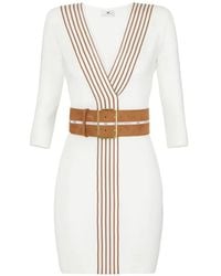 Elisabetta Franchi - Fitted Stripe Belted Dress - Lyst