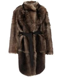 Yves Salomon - Manteau En Peau Lainée À Taille Ceinturé - Lyst
