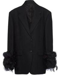 Prada - Wollen Blazer Met Veren Afwerking - Lyst