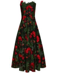 Oscar de la Renta - Carnation-guipure Strapless Midi Dress - Lyst