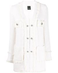 Pinko Blazer largo de tweed con ribete deshilachado - Blanco