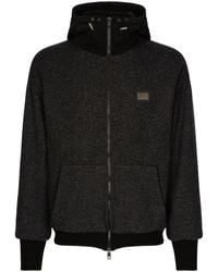 Dolce & Gabbana - Wool Jersey Jacket With Hood And Logo - Lyst
