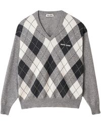 Miu Miu - Argyle Cashmere Sweater - Lyst