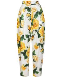 Dolce & Gabbana - Rose Print Tapered Trousers - Lyst