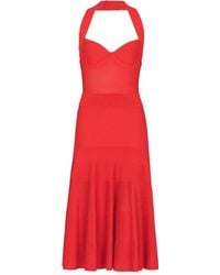 Balmain - Halterneck Pleated Knit Midi Dress - Lyst
