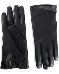 Saint Laurent - Logo-Plaque Leather Gloves - Lyst