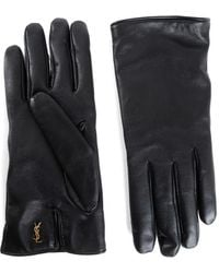 Saint Laurent - Logo-Plaque Leather Gloves - Lyst