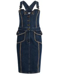 Moschino - Contrast-Stitch Denim Midi Dress - Lyst