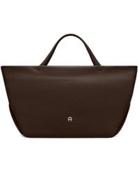 Aigner - Large Paola Logo-Plaque Grained-Leather Tote Bag - Lyst