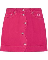 Ganni - Button-Front Denim Skirt - Lyst