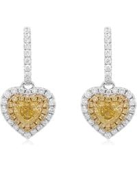 HYT Jewelry - 18Kt Geel- En Witgouden Heart Oorbellen Met Diamant - Lyst