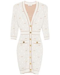 Elisabetta Franchi - Monogram-Pattern Button-Front Midi Dress - Lyst