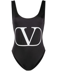Valentino Vlogo Print Swimsuit - Black