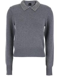PINKO - Medium- Knit Sweater With Pointed Collar And Studs - Lyst