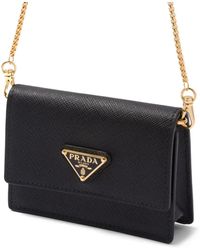 Prada - Saffiano-Leather Card Holder With Shoulder Strap - Lyst