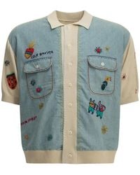 Kapital - Embroidered Denim-Panel Polo Shirt - Lyst