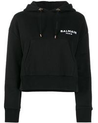 Balmain Sweat à capuche crop à logo - Noir