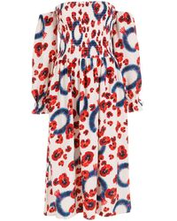 Isolda Iman Floral Print Off Shoulder Dress - White