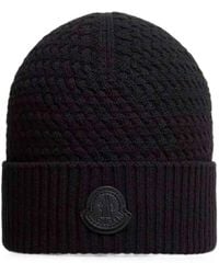 Moncler - Cable-Knit Logo-Patch Beanie Hat - Lyst