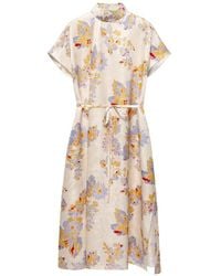 Shanghai Tang - Floral-Print Silk Midi Dress - Lyst