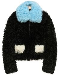 Marni - Schwarze Shearling-Jacke Mit Color-Block-Details - Lyst